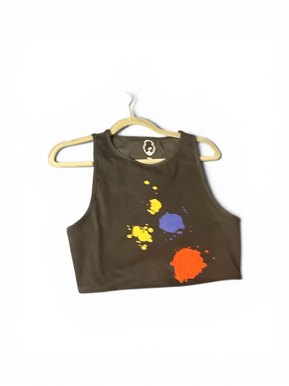 Alice + Olivia Black Crop Tank with Colorful Paint Splatters